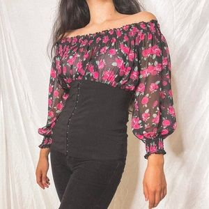 Y2K corset off shoulder floral peasant top